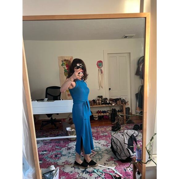 TOCCIN X RTR Blue Sleeveless Crewneck Racer-Front Tie Midi Dress Size Large - Picture 15 of 15